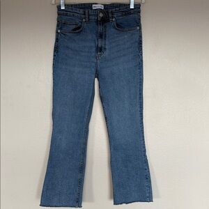 ZARA High Waisted Slim Flared Bootcut Blue denim Jeans Raw hem 10